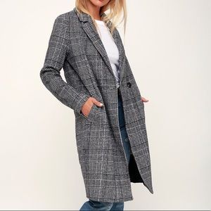 Lulus Chilly Out Black & White Plaid Coat - small